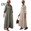 Spring Long Dress Summer Maxi Loose Turn-down Collar Sleeves Pure Color Casual Solid Single-breasted Cardigan OL Commute Daily Wear Women Lightweight