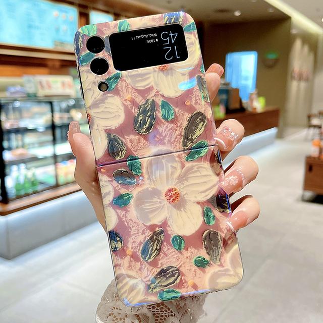 

Милый чехол для телефона с изображением голубых лучей и цветком для Samsung Galaxy Z Flip 3 4 5g, задняя крышка для женщин и девочек For Samsung Z Flip 3