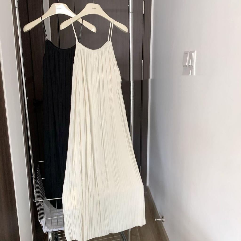 Women Summer Spaghetti Strap Pleated Sleepdress Female Sexy Loose Pajamas Home Clothing Can Be Wear Out