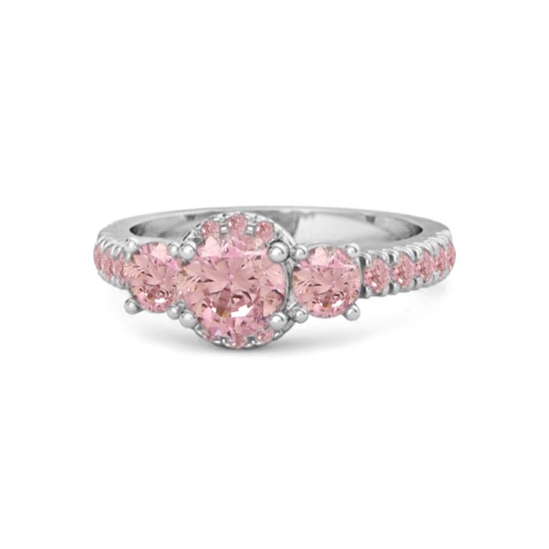 

Pink Topaz Three-Stone Halo Pave Band Women Wedding Ring -Sterling Silver 9.5 біле золото кольору