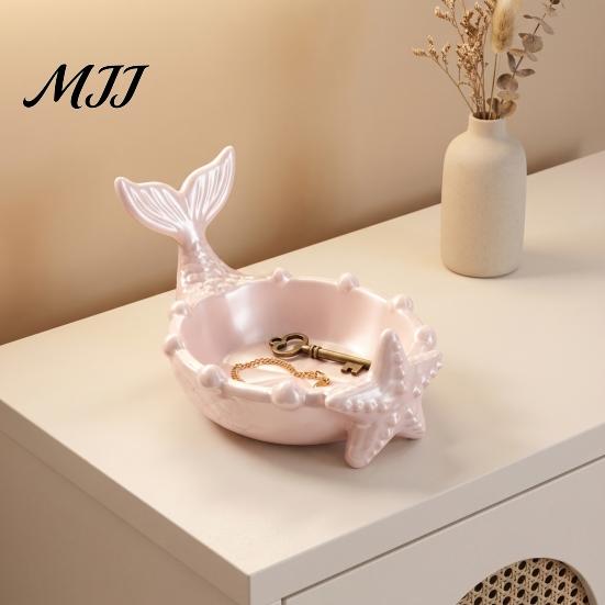 Handmade Style Trinket Dish 3D Printed Mermaid Tail Dish, Ocean Theme Jewelry Tray, Decorative Storage Plate Ring Earring Holder for Vanity