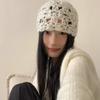 Hollow Knitted Pullover Hat Solid Color Beanies Cap Cute Crochet Flower Hat  Girls