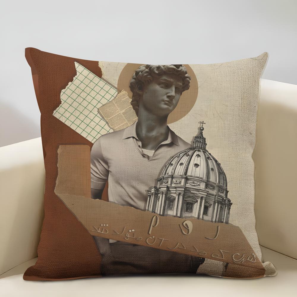 David Sculpture Cushion Cover Household Decoration Linen Sofa Cushion Cover: Skin-Friendly & Breathable With Invisible Zipper