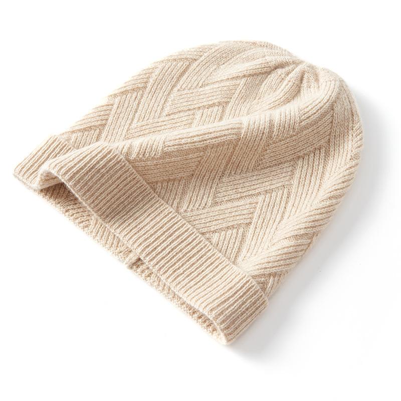 Cashmere Autumn and Winter New Style Women's High End Solid Color Knitted Warm and Fashionable Cross Striped Casual Baotou Hat