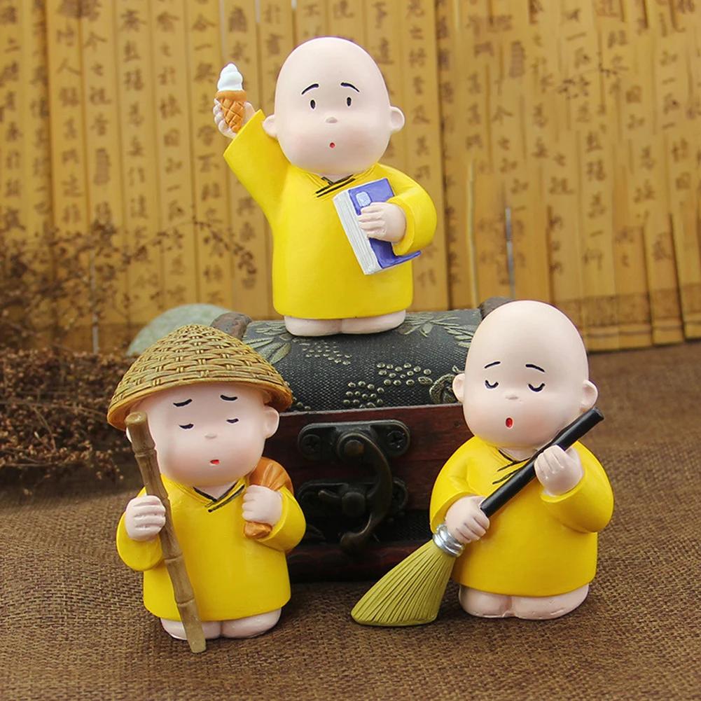 Car Buddhist Small Monk Statues Resin Buddha Figurine Sculpture Handmade Miniatures Room Crafts Gifts Home Office Decoration