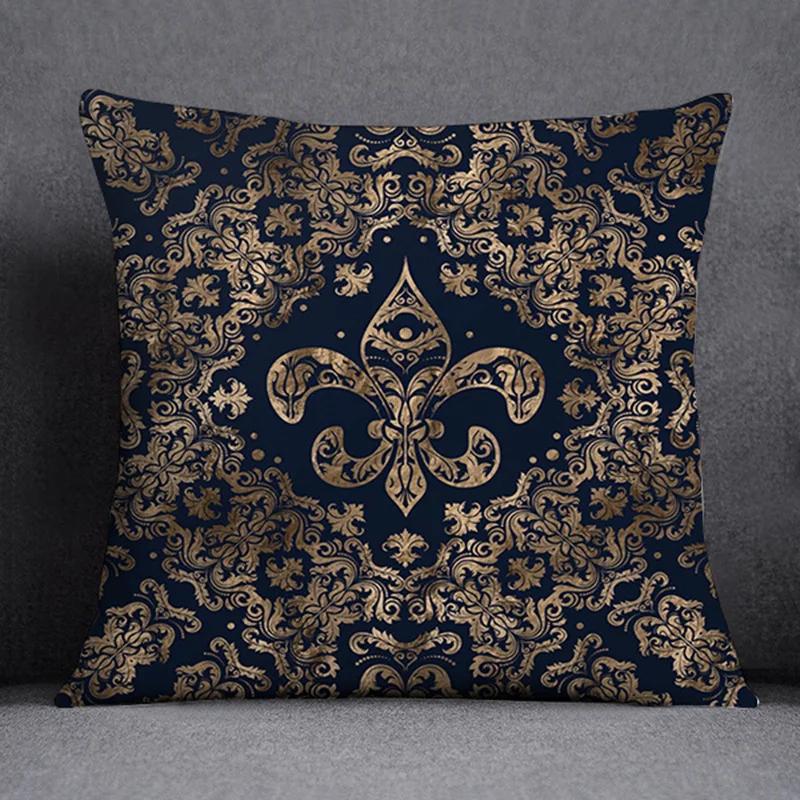 Funda de Almohada de Felpa con Estampado Floral Étnico de Lujo Funda para Cojines de Sofá Geométricos Vintage Europeos Cojines Decorativos para Hogar y Oficina