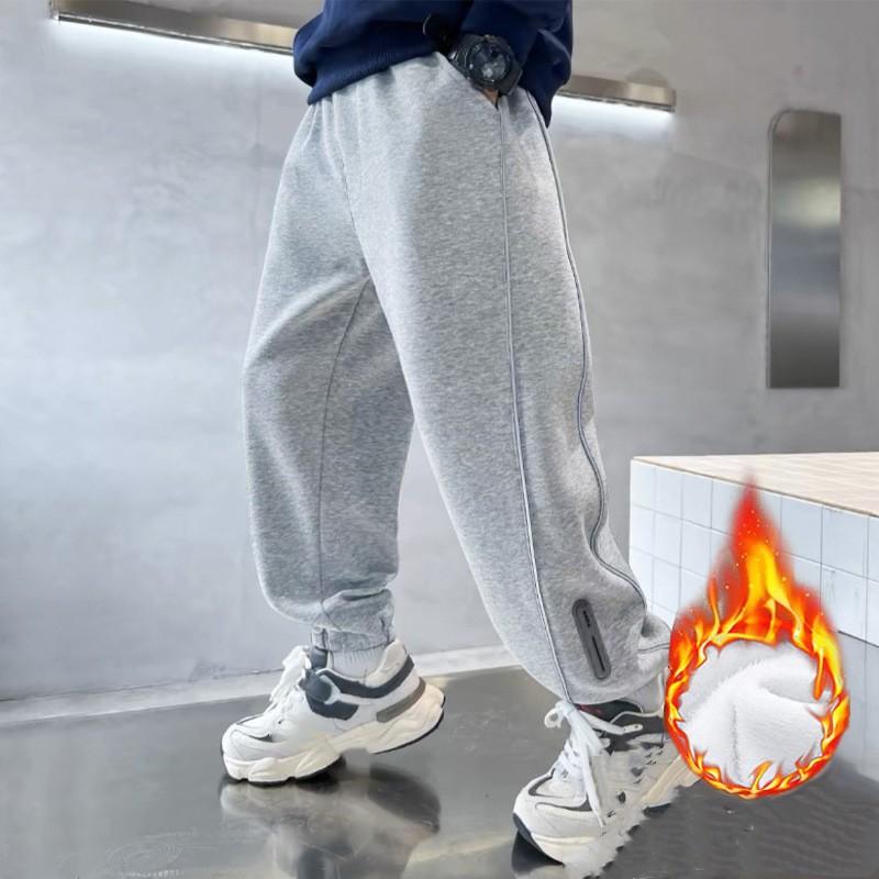 Boys' Spring/Fall Athletic Pants—Large To Extra-Large, Winter Fleece-Lined, Stylish Wide-Leg Casual Pants