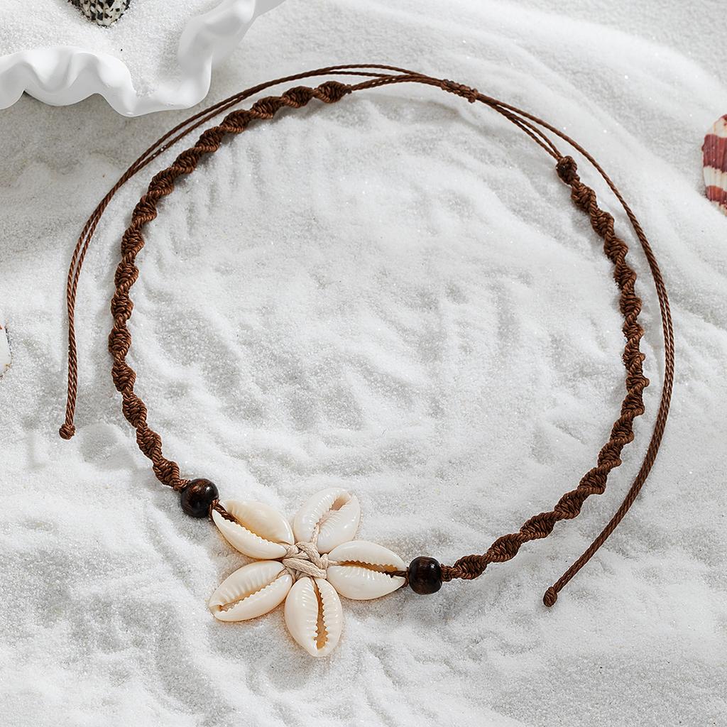 Bohemisk Stil Geometriskt Vävda Skal Chokerhalsband Justerbar Nyckelbenskedja Kort Halsband för Strandfest