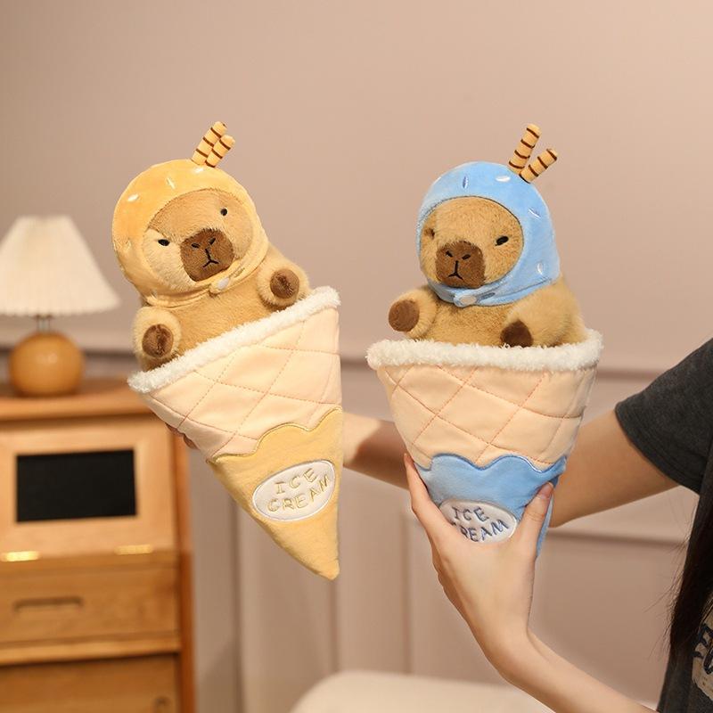 Cute Creative Capybara Ice Cream Doll Pillow Strawberry Matcha Capibala Ice Cream Cone Plush Doll