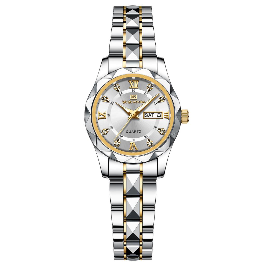 VA VA VOOM Quartz Watch Men Top Brand High Quality Stainless Steel 30M Waterproof Luminous Date Week Sports Business Wristwatches Women Quartz Watch