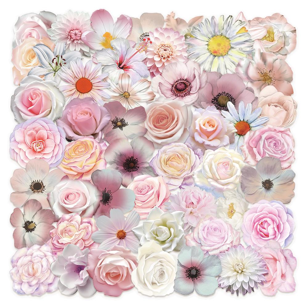 

50 Flower Sheets: Waterproof Transparent PET Cartoon Stickers for Journals, Water Bottles, and Phone Cases