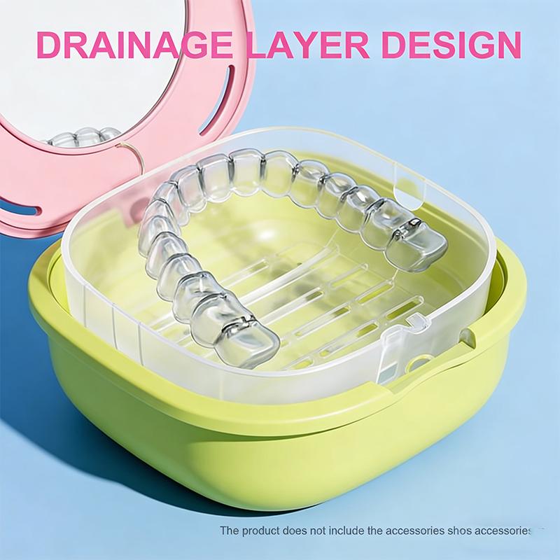 Retainer Case With Built-in Mirror Portable Denture Storage Box For Invisalign Aligners Braces Mouth Guard