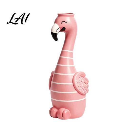 Pink Desk Ornament for Girls Cute Resin Flamingo Decorative Vase Flower Holder Figurine Statues Living Room Tabletop Dried Artificial Flowers,