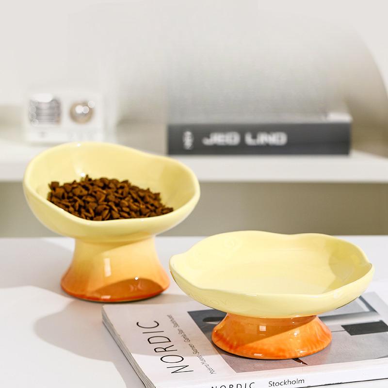 Ceramic Tall Footed Drinking Water Bowls, Anti Overturning Oblique Mouth, Neck Protection, Large Caliber Cat Bowl, Articles, 1Pc