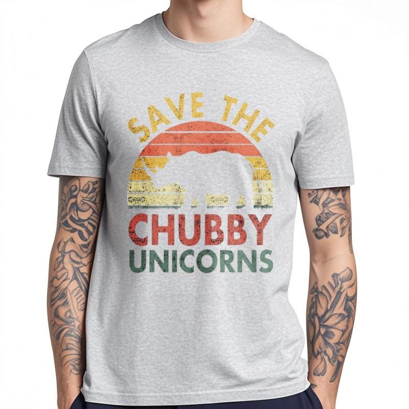 Vintage letni męski t-shirt Save The Chubby Unicorns Krótki rękaw Z nadrukiem Okrągły dekolt T-shirt męski bawełniany t-shirt modne topy