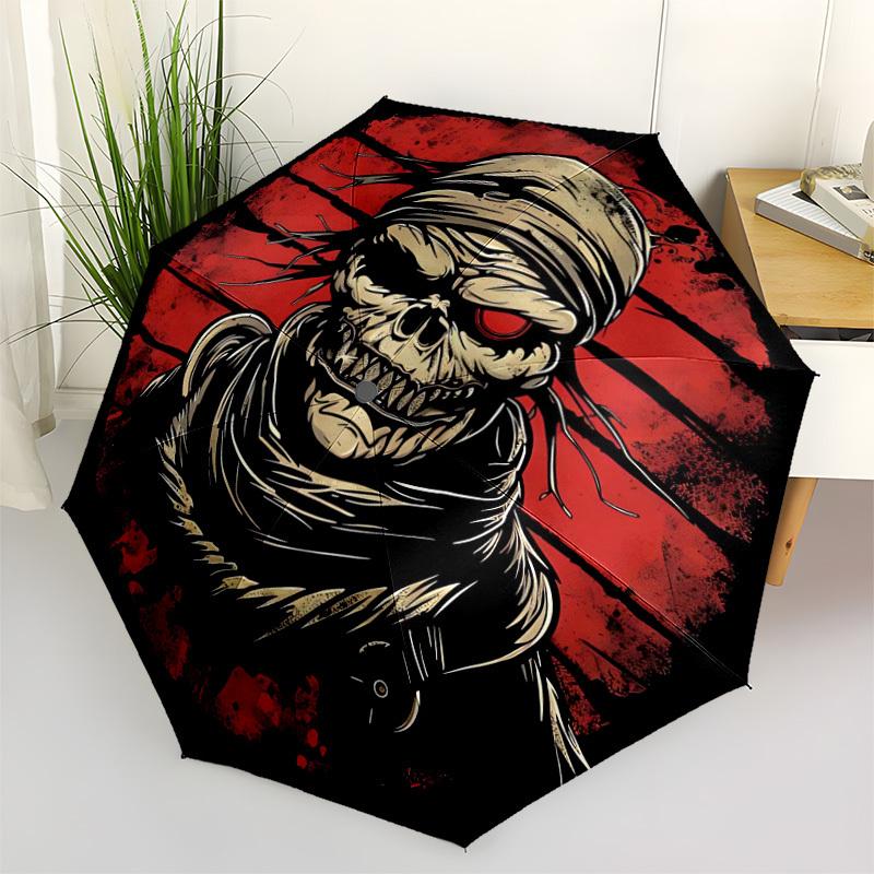 1PC Skull Mask Automatic Open/Close, 8-Rib Durable Frame Compact Travel Umbrella for Men & Women S1222095