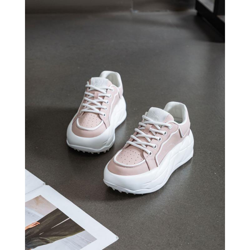 

Leather small black shoes women s autumn new muffin platform sports casual dad shoes fashion versatile bread shoes 40 рожевий