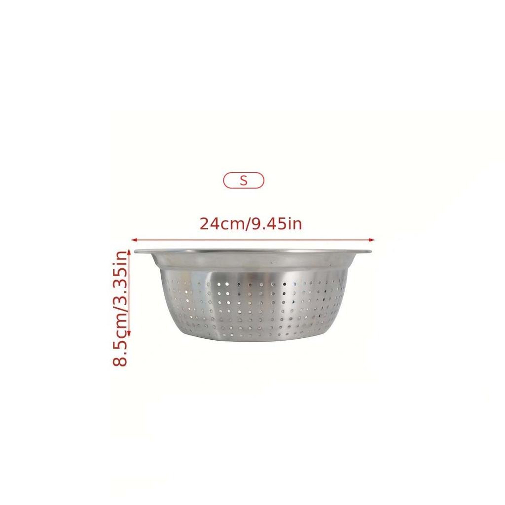 1pc Kitchen Bowl Strainer Holes Washing Rice Sieve Strainer Fruits Vegetable Drain Bowl Stainless Steel Mesh Storage Basin Plate