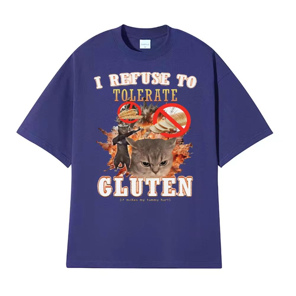 Odmítám tolerovat lepek Vtipné kočičí meme Tričko Pánské Dámské Oblečení Čistá Bavlna Módní Tričko Ležérní Kulatý Výstřih Volné Tričko