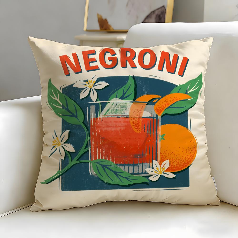Cuscino Decorativo a Tema Cocktail Negroni – Morbido e Facile da Lavare – Versatile per Divano, Letto, Viaggio e Ufficio