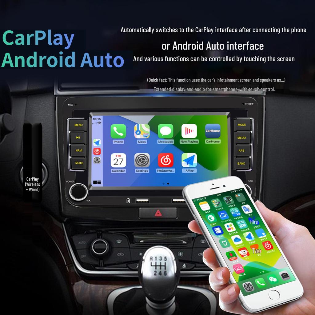 7" Dual-Chip Auto Bluetooth MP5 mit Android Auto, Wireless CarPlay und GPS-Navigation