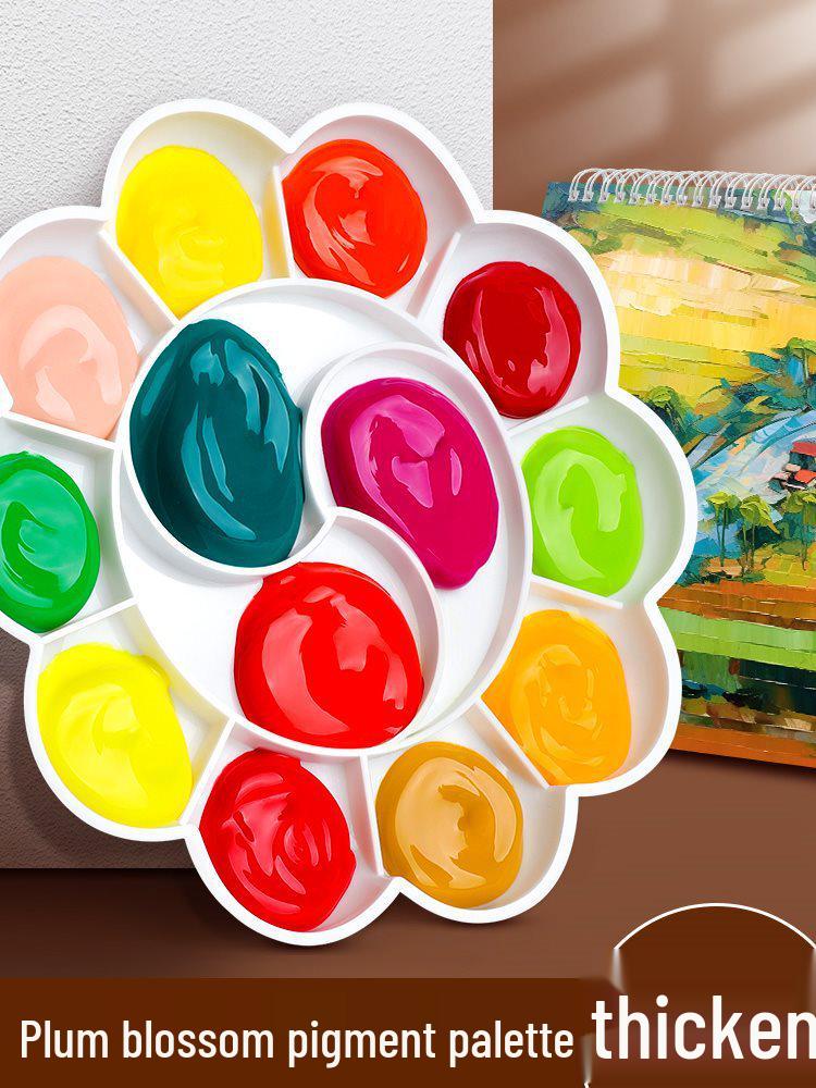 Large Plum Blossom Palette for Art Students - Thickened Mixing Dish for Children's Gouache & Watercolor