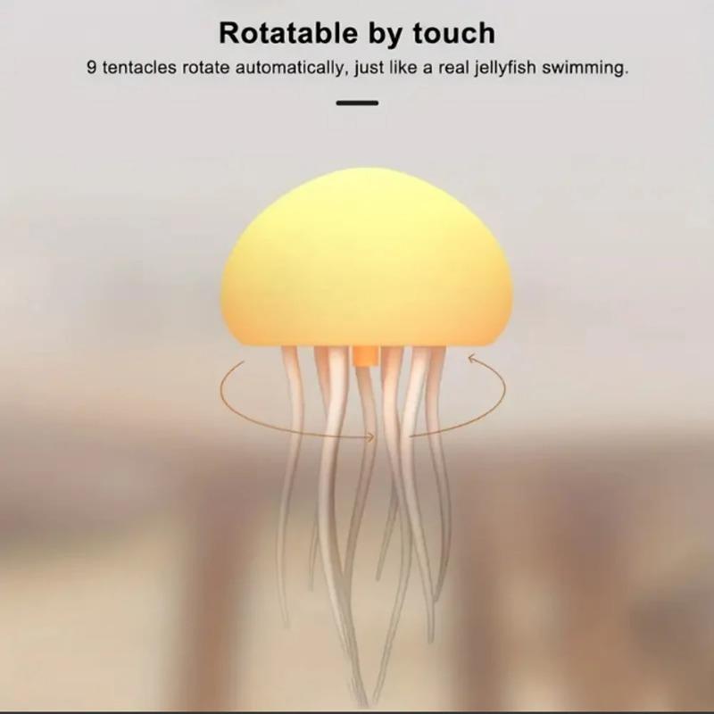 Cartoon Dancing Jellyfish Night Light RGB Gradient Color Bedside Lamp Voice Control Type-C Rechargeable LED Night Light for Kids Bedroom Home Decor