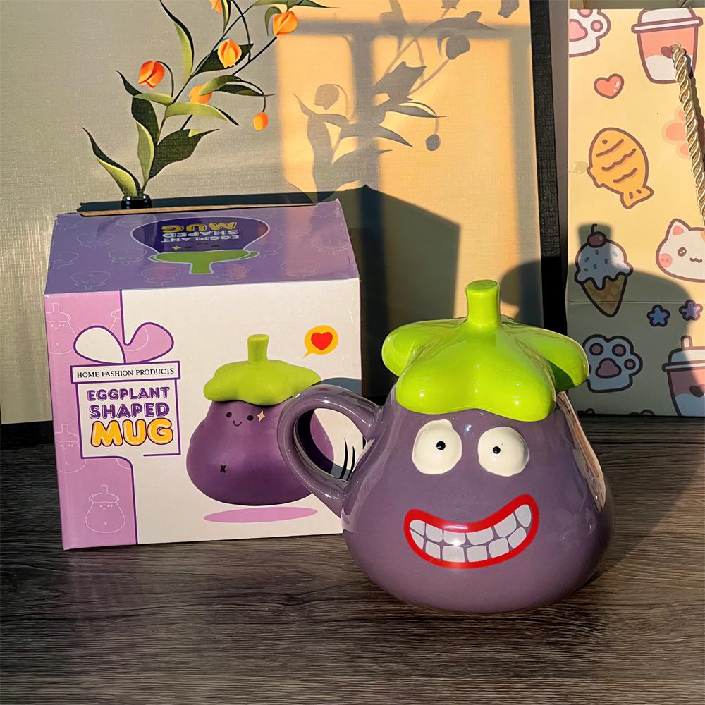 Ugly cute big mouth eggplant mug creative funny ceramic cup bizarre water cup birthday gift souvenir