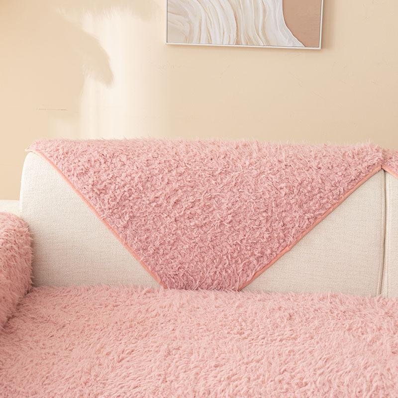 Plysch Soffkuddfodral Tyg Handduk Vinter Enfärgad Förtjockad Varm Halkfri Vardagsrumssoffa Överdrag Ryggstöd Armstöd Överdrag