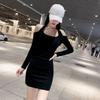 Temperament Dress Muse Fan Waist and Thin One-word Shoulder Neck Bottom Short Skirt Sexy Tight Hip Wrap Small Black Dress
