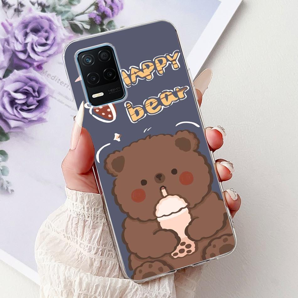 Pro telefon Realme 8 5G RMX3241 Pouzdro na telefon Realme8 5G Elegantní Květinový Potisk Kočky Měkký Silikon Průhledné TPU Pouzdra