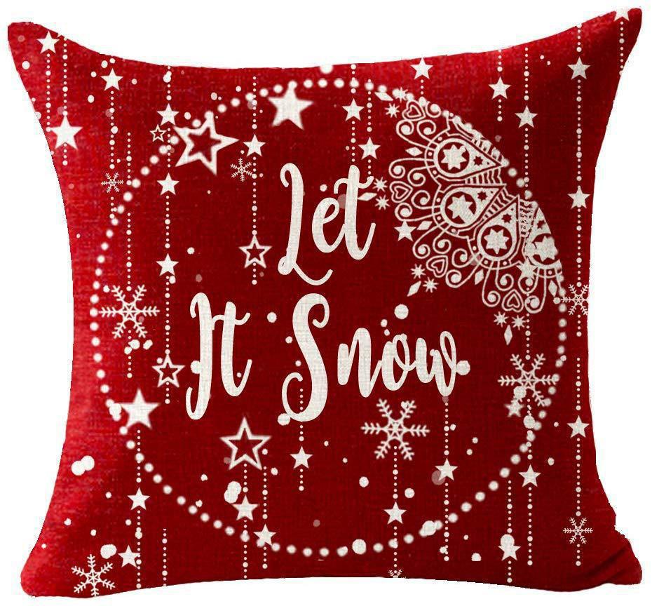 Red Plaid Sofa Linen Christmas Pillow Cover Reindeer Snowflake Home Cushion Cover