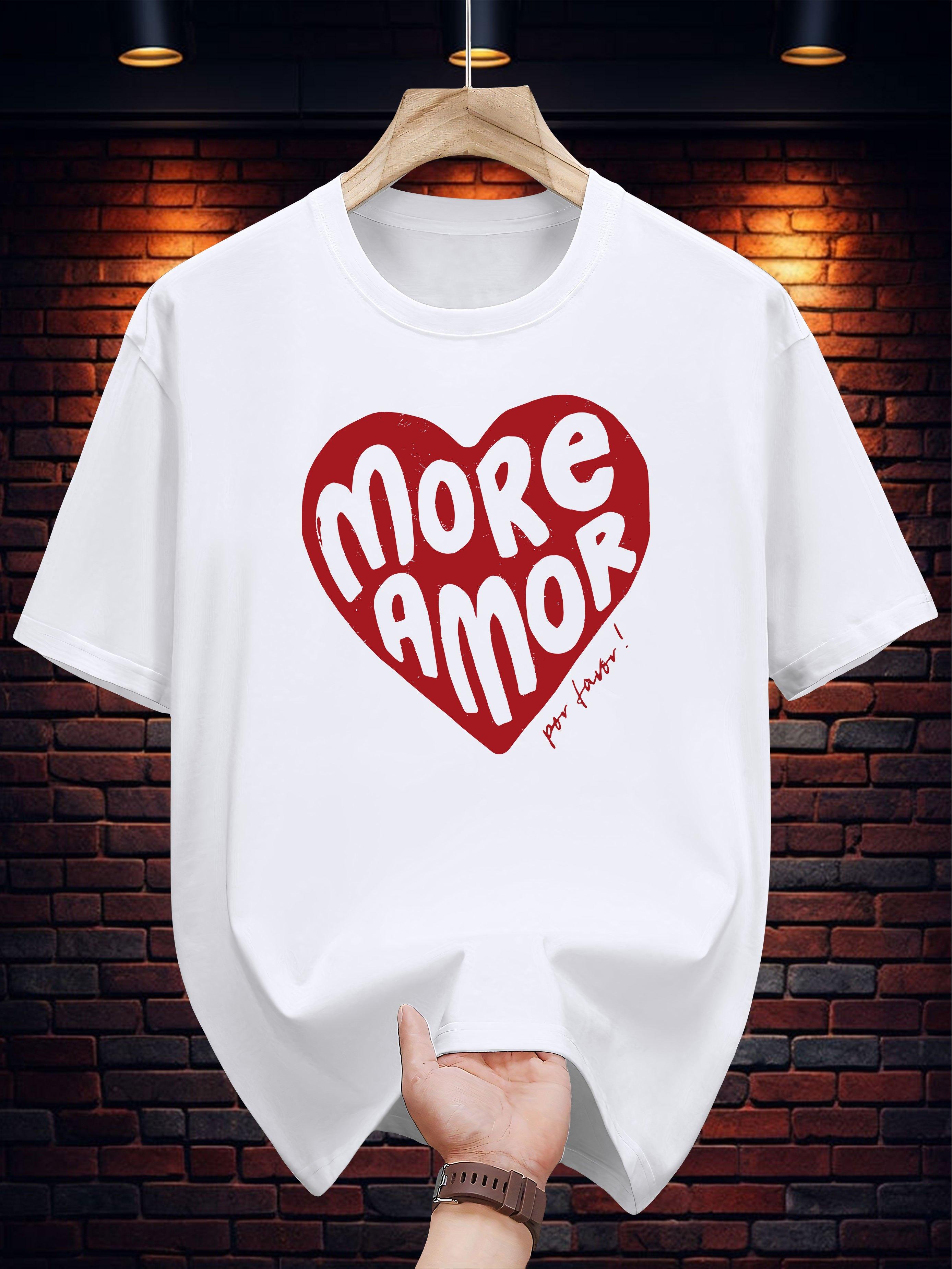 200g 100% Cotton Short Sleeve T-shirt with More Amor Heart Graphic Print - Navy Blue Casual Summer Tee XXL