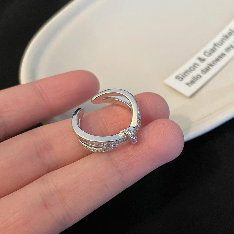 Love High-End Cross Zircon Ring Women S Niche Design Index Finger Ring Light Luxury Exquisite Open Ring Adjustable opening