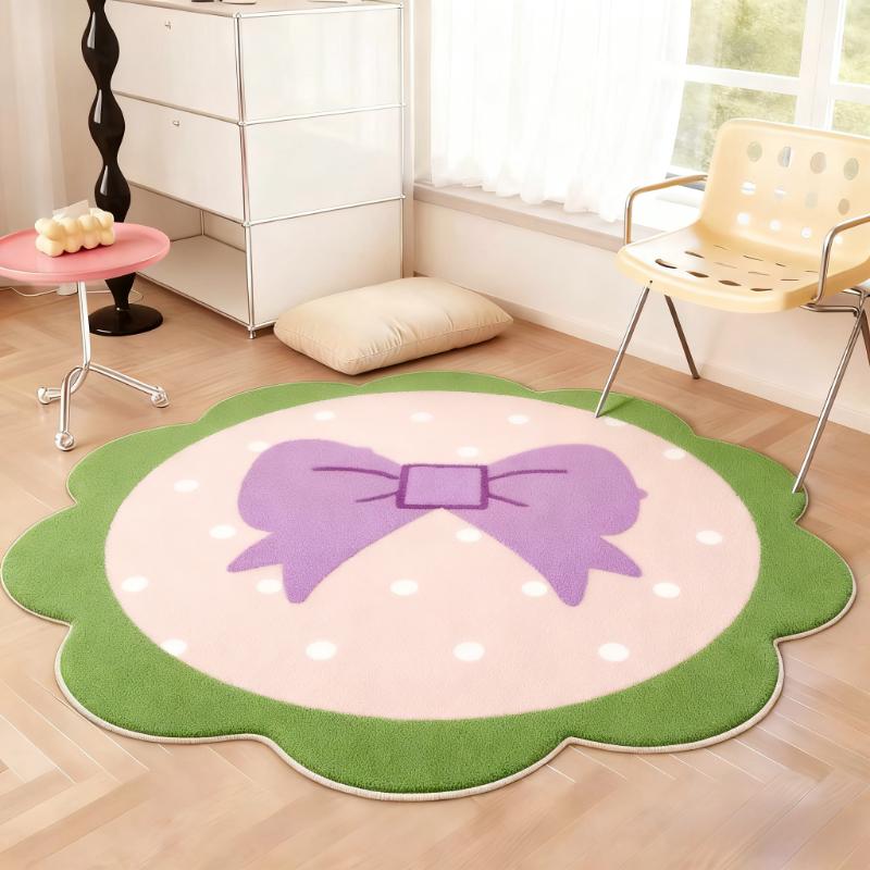 Cream Style Carpets for Living Room Pink Bow Bedroom Decor Plush Carpet Fluffy Soft Ins Girly Rug Home Flower Shape Thicken Mat