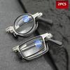 2 Piece Set of Round and Rectangular Portable Folding Comfortable High-definition Anti Blue Light Glasses with Case