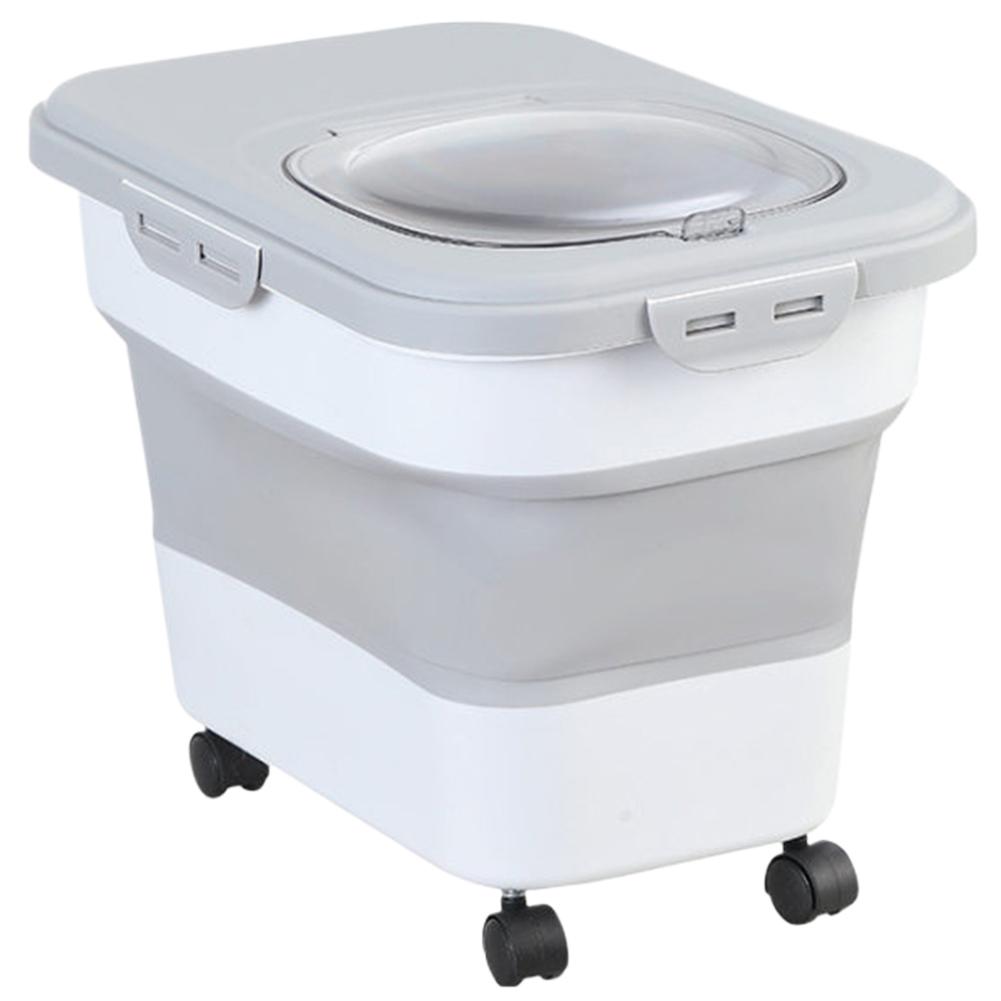 Collapsible Dry Cat Food Box 20-30LB Foldable Cat Food Bucket Large Capacity Flour Multigrain Rice Barrel Box with Lid & Wheels