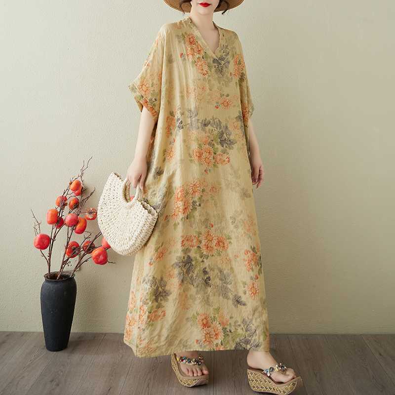 

Women s Vintage Long Dress with Cotton and Linen Patterns One size
