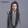 Rabbit fur hood Volume hats for women winter warm novelty knitted fur scarf hat stylish fashionable genuine large female fur hat