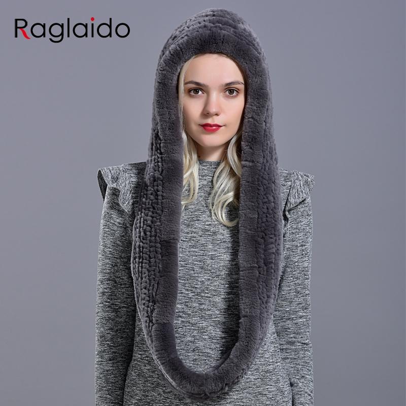 Rabbit fur hood Volume hats for women winter warm novelty knitted fur scarf hat stylish fashionable genuine large female fur hat