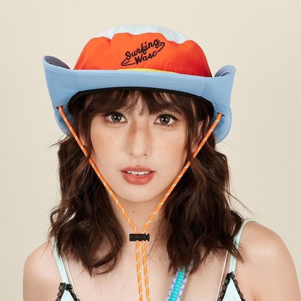 Color-blocked Design Fishermen Cap Sun Protection Big Brim Hats New Travel Bucket Hats  Outdoor Use