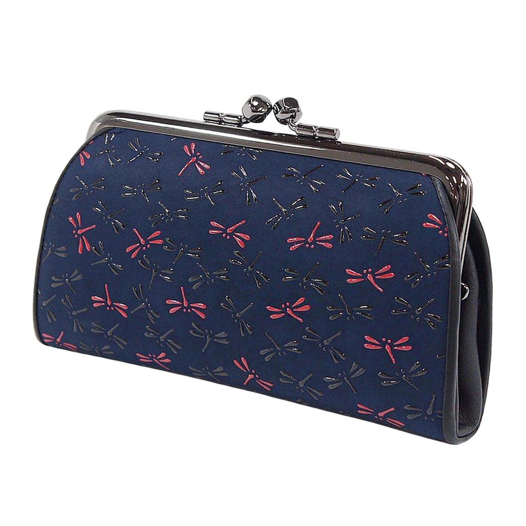 Indenya Inden Coin Purse Deerskin Nagomi Dragonfly Pattern Navy X Black Red Lacquer 7501