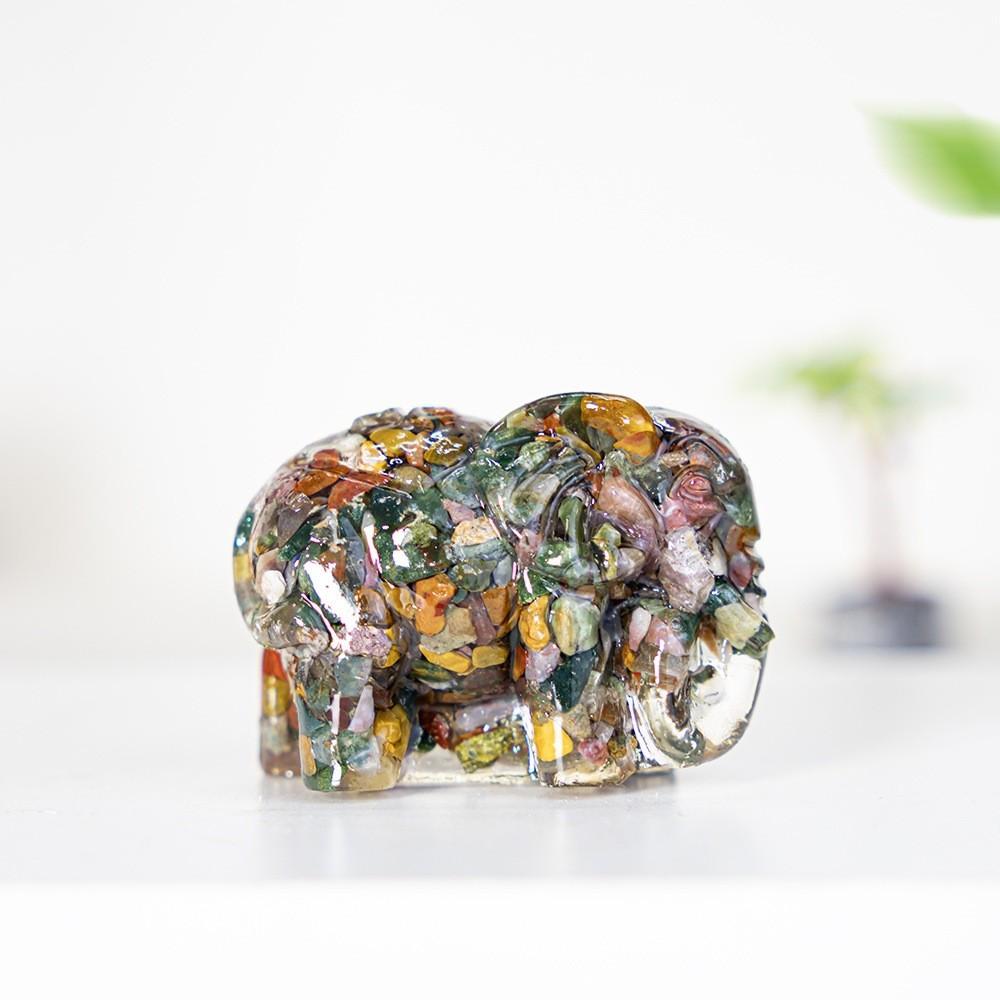 Natural Gemstone Crystal Decor Elephant Resin Art Home Gift For Special Occasions