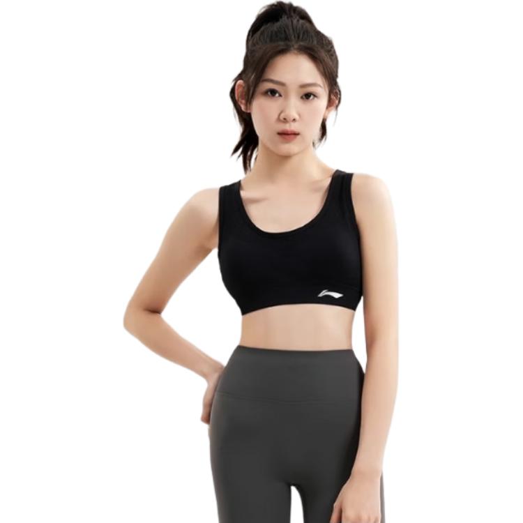 Li Ning Logo Print Supportive Fitness Bra Women bra Black YUBT012-4
