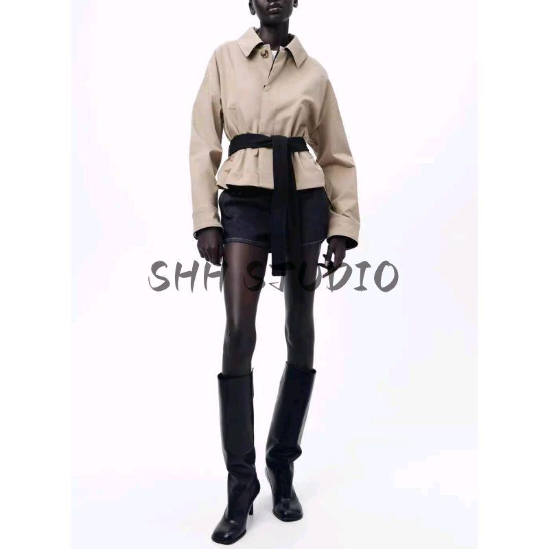 Fall New Women's Clothing Commute Style Contrast Color Waistband Lapel Long Sleeves Short Jacket 8427347