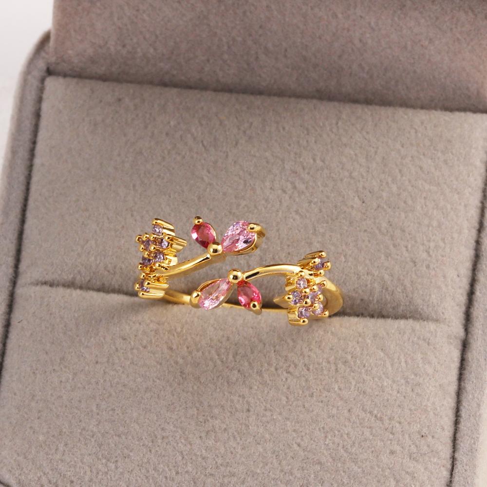 New Cute Colorful Zircon Flower Ring For Women Girl Fashion Vintage Zircon Adjustable Rings Jewelry Gift