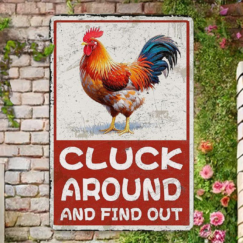 Cluck Around And Find Out Humorous Chicken Metal Tin Sign 12x8 Inch Farm Warning Poster Chicken Farm Tin Sign Home Kitchen Decor
