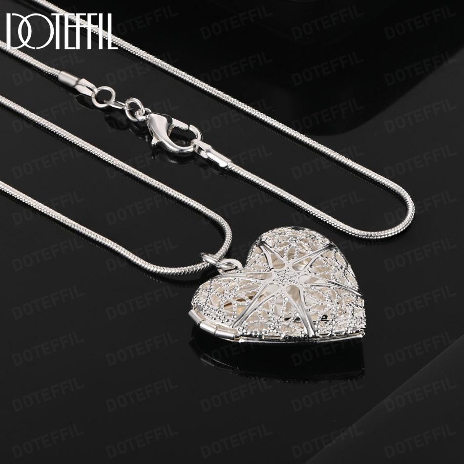 925 Sterling Silver Fashion Jewelry Wedding Heart-Shaped Photo Frame Necklace 45CM