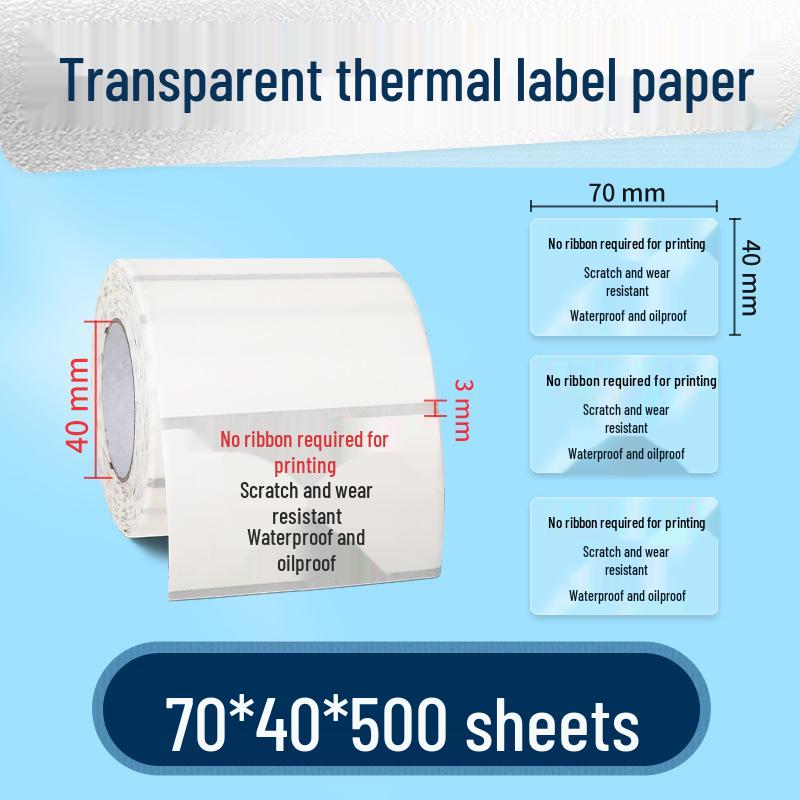 Transparent Waterproof Thermal Label: Tear-Resistant, Oil-Proof Adhesive Name Stickers