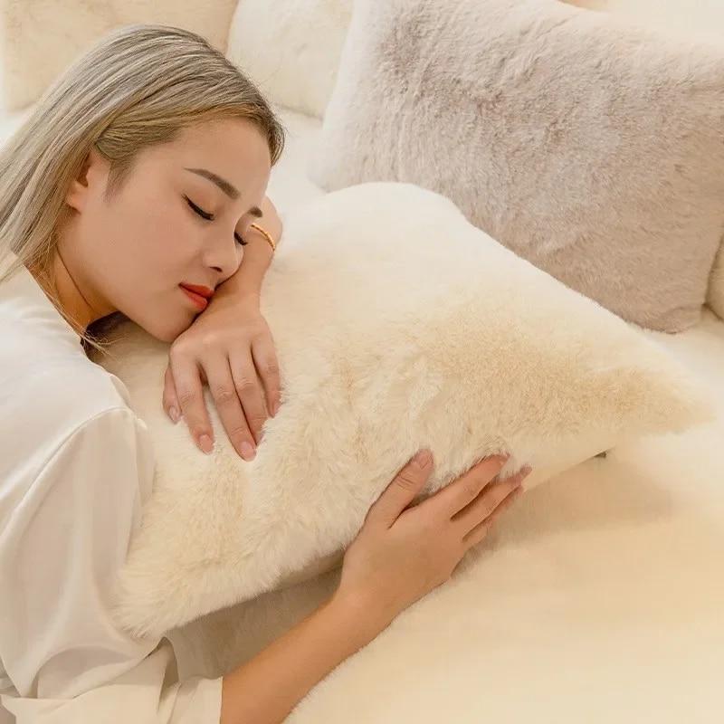 New Rabbit Plush Sofa Cushion Winter Style Anti-skid Thickened Sofa Cover Simple Modern Winter Light Luxury Style Cushion Cover